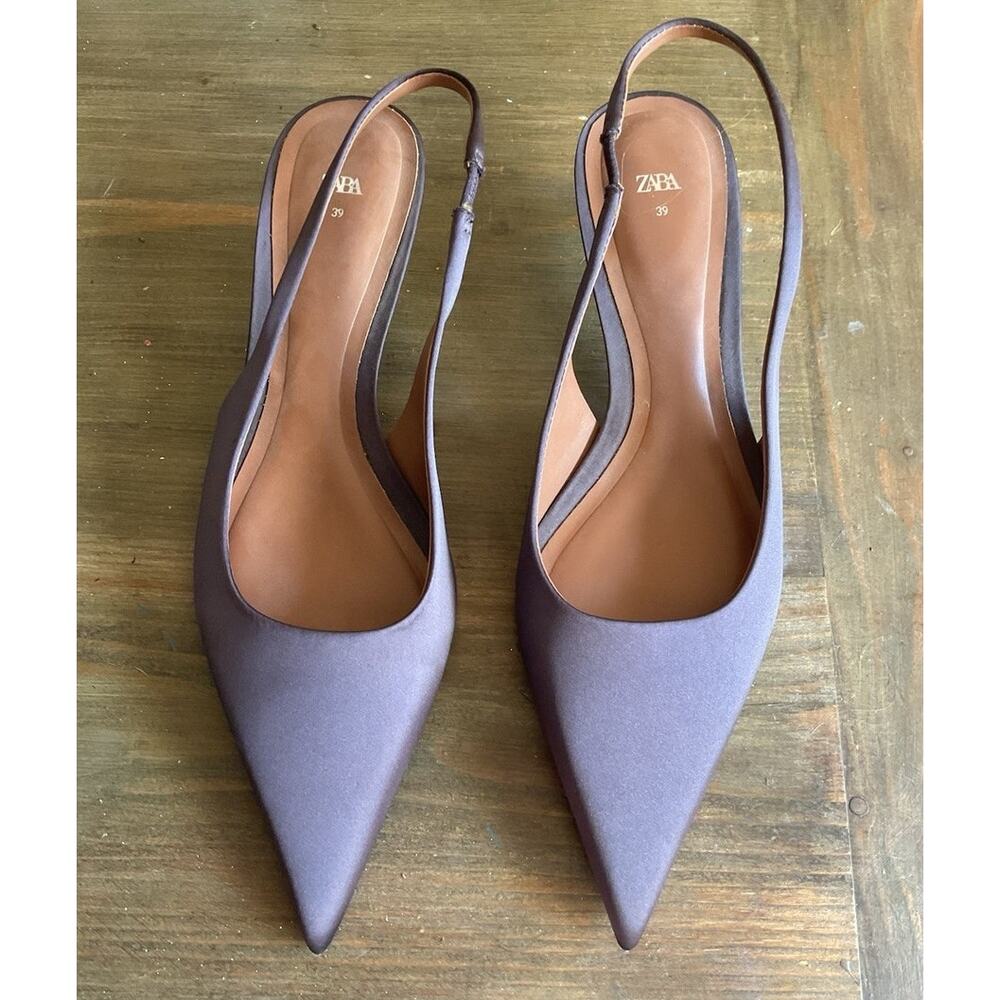 Zara Anthracite Grey Kitten Heel Slingback Pumps Pointed Toe Chic Size 7.5 NWT - Picture 8 of 16